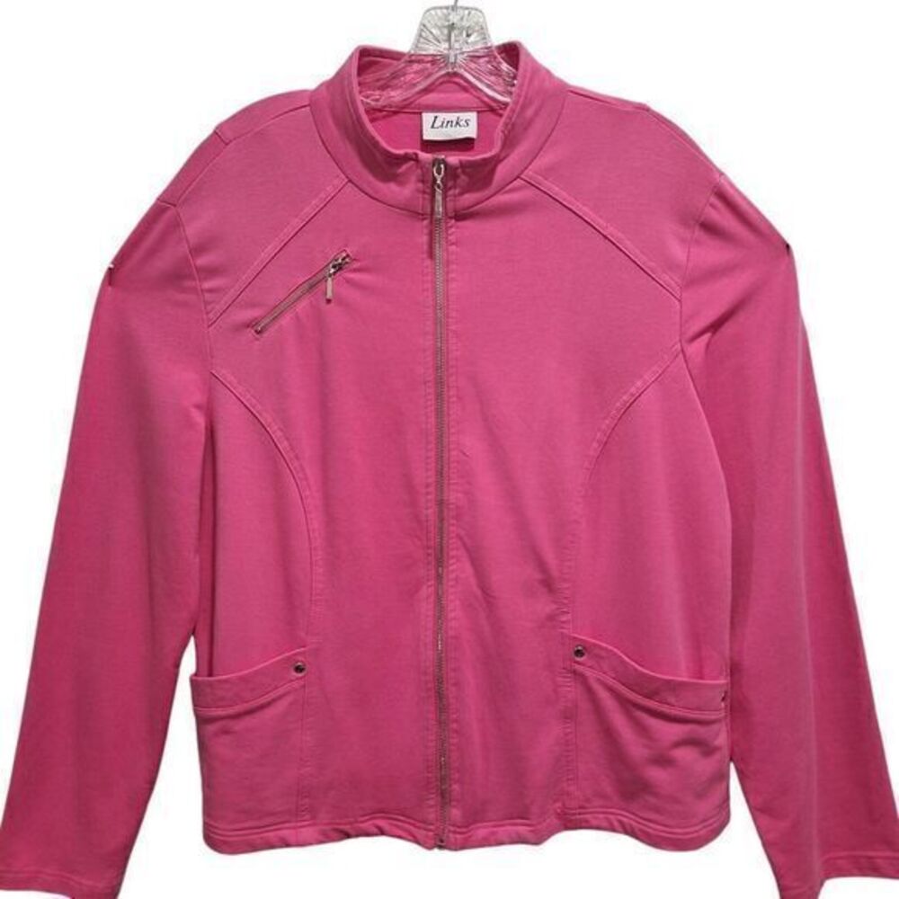 Links‎ Zip Up Sweater Pockets Pink Color Women's Cardigan Jacket Size M